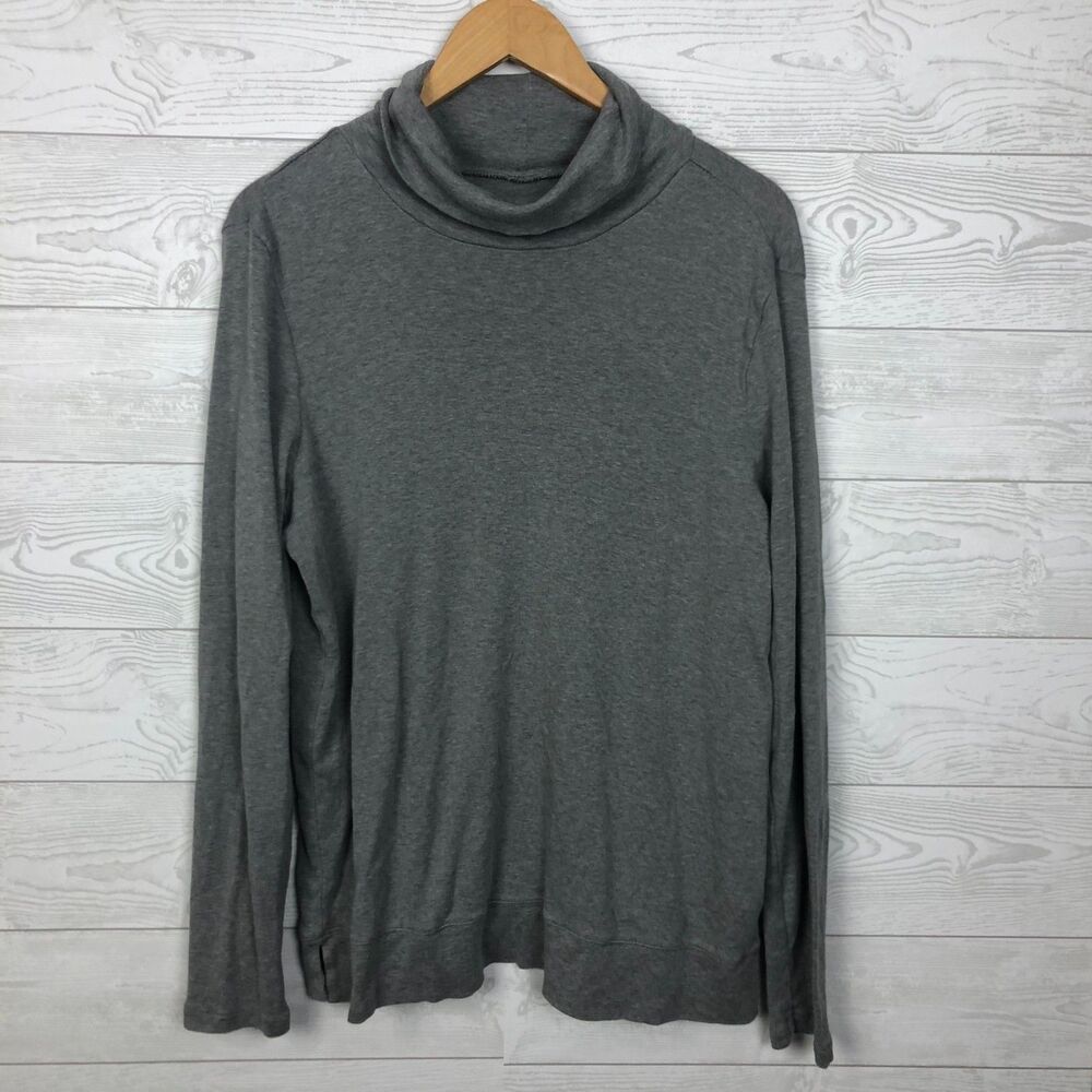 J Jill Women's Perfect Pima Long Sleeve Turtleneck Shirt Gray Size Large TALL